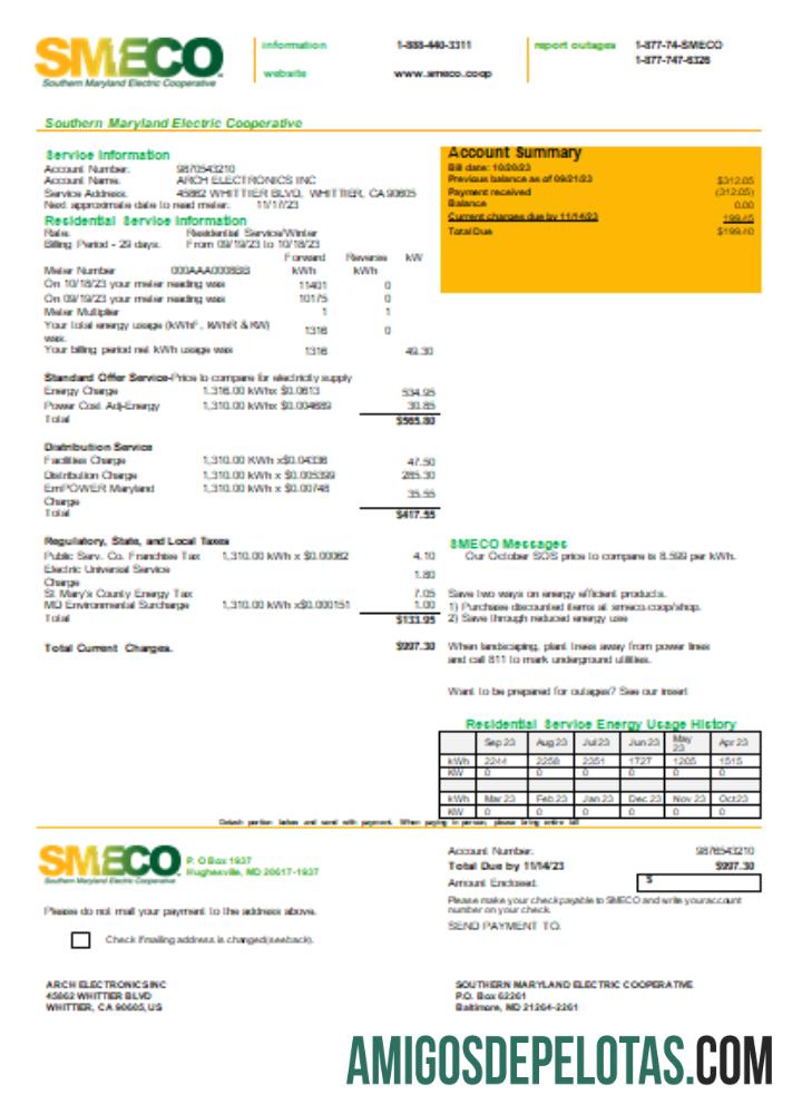 Projeto de Lei de Negócios de Utilidades da Cooperativa Elétrica do Sul de Maryland SMECO, SCR modelo